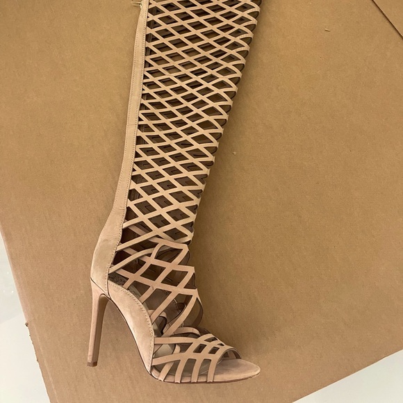Vince Camuto over the knee high heel beige booties size 7 - Picture 1 of 4